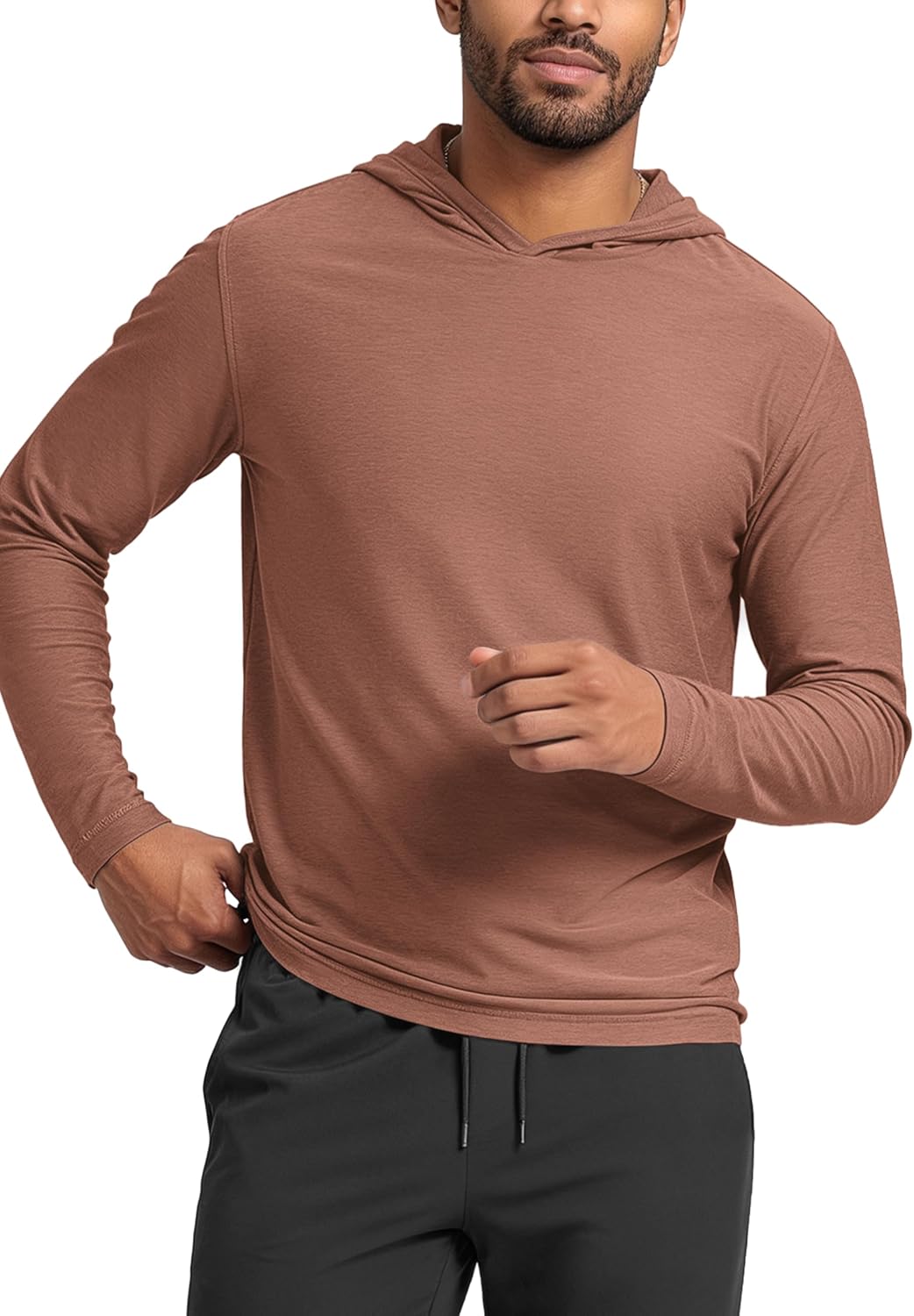 ODODOS Men's Long Sleeve Hoodie - odSTRATUM Tech Performance Pullover - Ultra Soft Moisture Wicking UPF 50+ Top