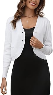 Cardigan Mujer Corto Bolero Botones Chaqueta de Punto Básico de Manga Larga Rebecas Cuello en V Antiguo Clásico
