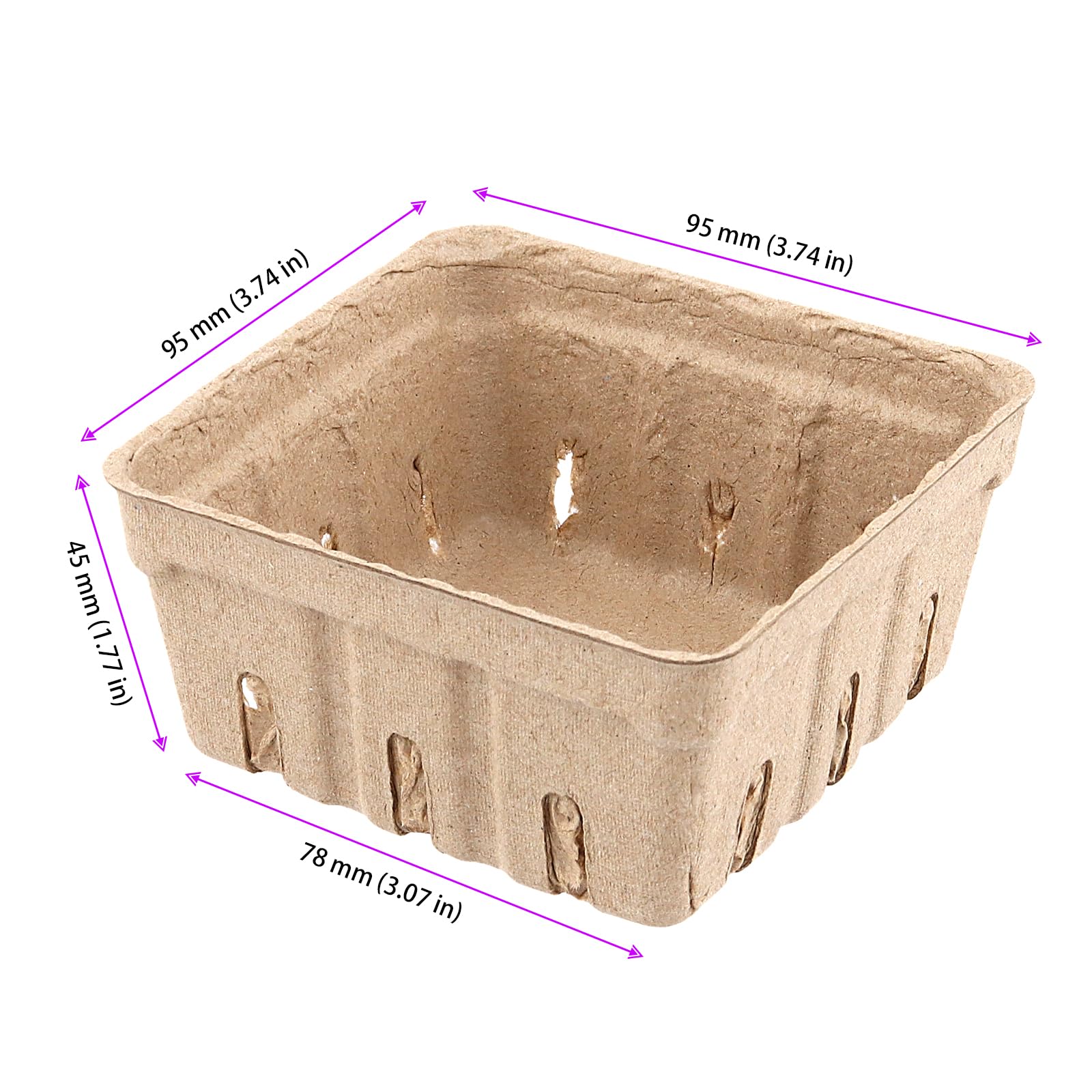 HOIGON 120 PCS Paper Pulp Berry Baskets, 3.7 x1.8 Inch Brown Berry Containers, Strawberry Fruit Storage Baskets for Home Farmers Market