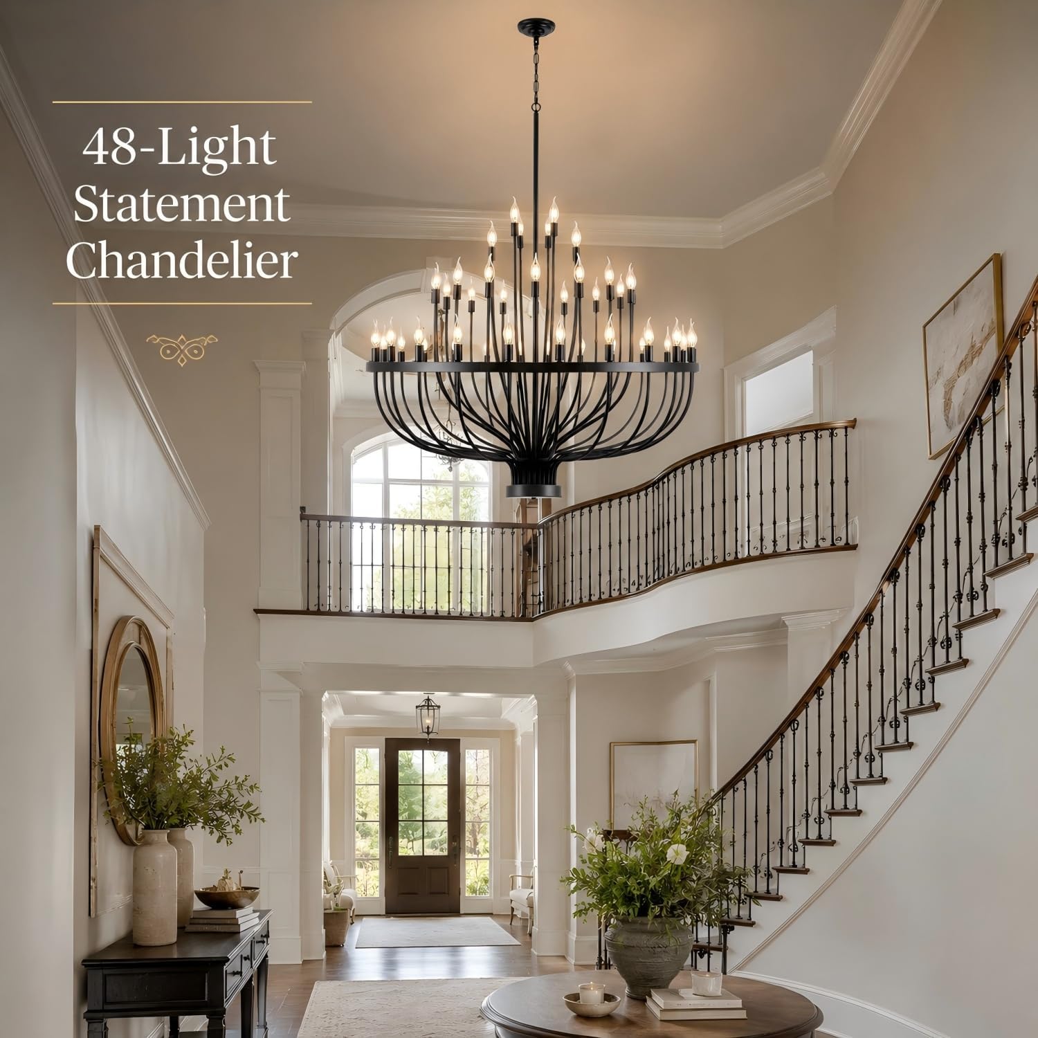 Shandaglo Large Chandelier for High Ceilings, 48-Light Black Wagon Wheel Chandelier, 47.2 Inch 3-Tier Extra Farmhouse Dining Room Light Fixture for Foyer, Living Room, Entryway
