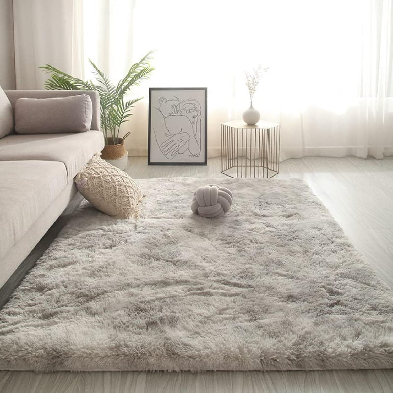 LIMOS Large Area Rugs，Super Soft Fluffy Shaggy Tie Dye Rug，Modern Indoor Shag Fuzzy Carpets for Girls Kids Nursery Room Home Decor (Grey, 160cm x 230cm)