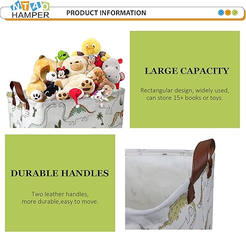 Miniatura 6 de Cesta rectangular de dinosaurio, caja de juguetes para niños, baúl de almacenamiento, cesta de regalo, decoración de habitación (dinosaurio ligero)