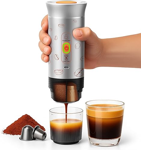 Máquina de café espresso portátil, cafetera de viaje 3 en 1 con autocalentamiento, funciona con pilas, 20 bares, máquina de café espresso portátil