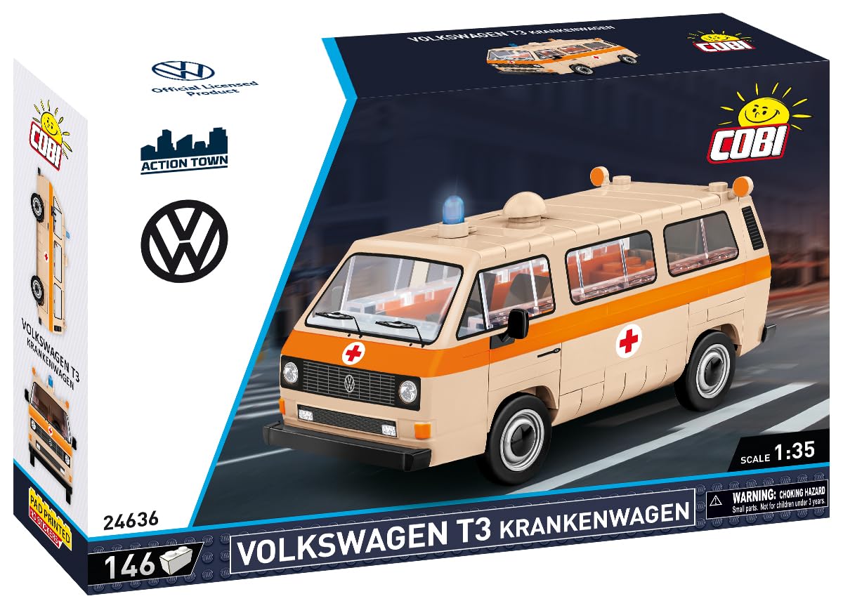 Volkswagen T3 Krankenwagen, Weiß mit Roten und Blauen Akzenten
