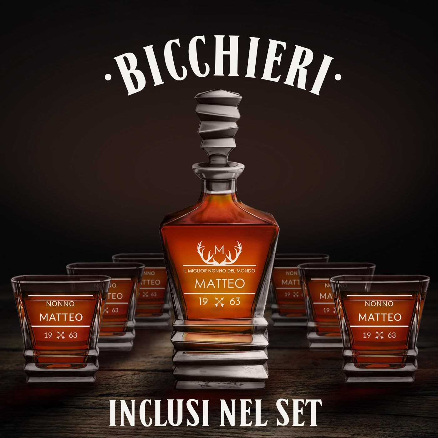Maverton Set caraffa per whisky 800 ml con 6 bicchieri