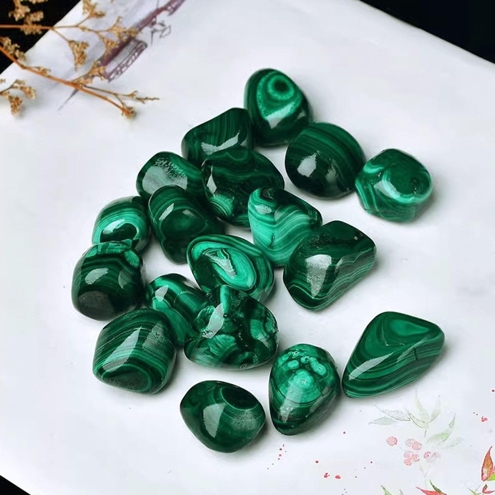 Piedra de Malaquita Rodada - Piedra Curativa de 1 LB, Piedras a Granel, Cristal para Energía, Reiki, Cabbing, Equilibrio, Decoración, Piedras Preciosas, Meditación, Regalo,3-5cm