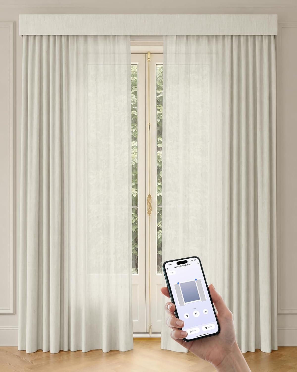 Graywind Rechargeable Smart Curtains Compatible with Alexa App Remote Control Motorized Drape for Sliding Door One-Way or Split Draw, Custom Width Up to 207" (Cloud Series)