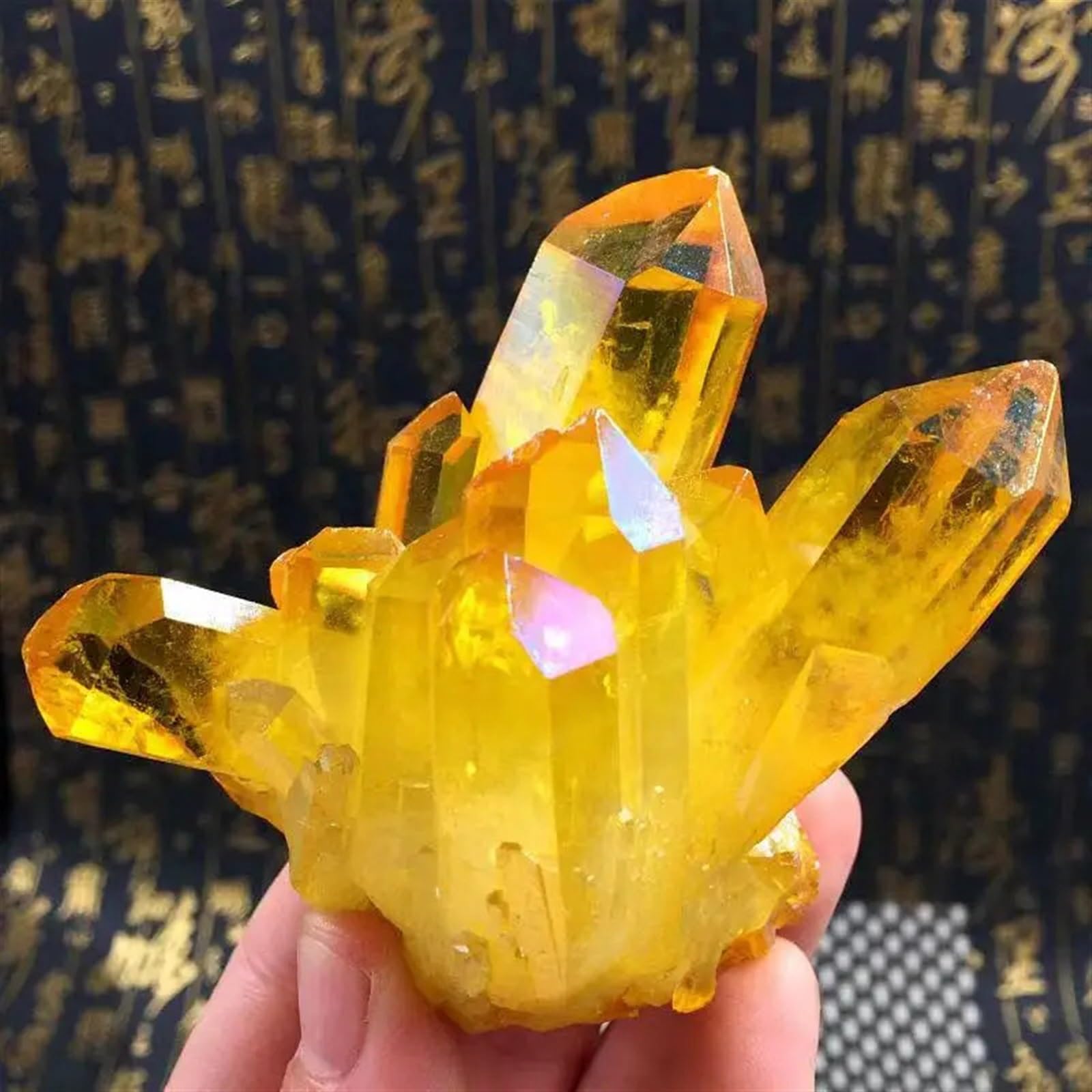 Quartz aura jaune cristal cluster pierre naturelle décoration maison 60g