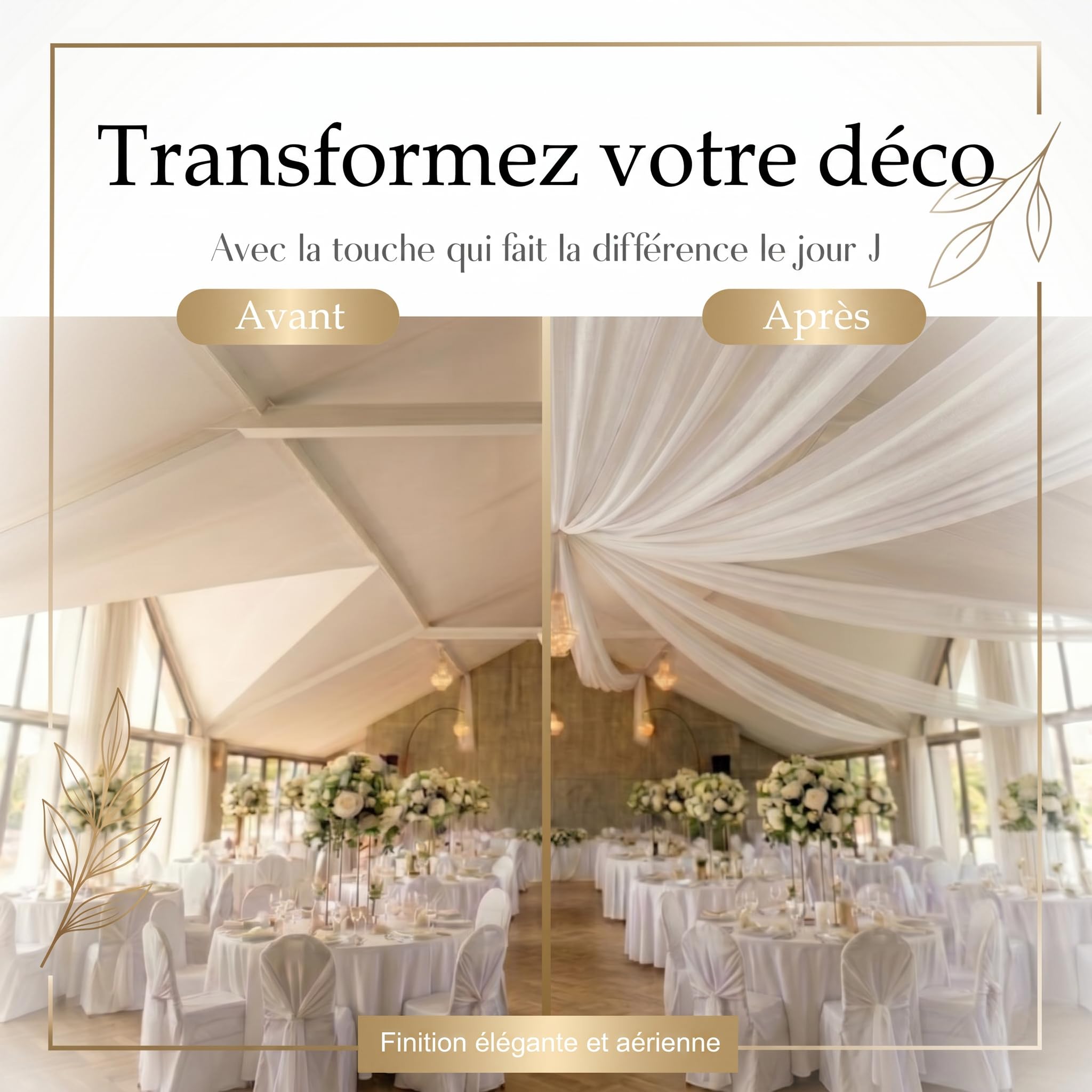 Tenture mariage intissé 80CM X 100M - plafond de decoration - Rouleau de tissu blanc découpable pour baby shower, communion, bapteme, anniversaire