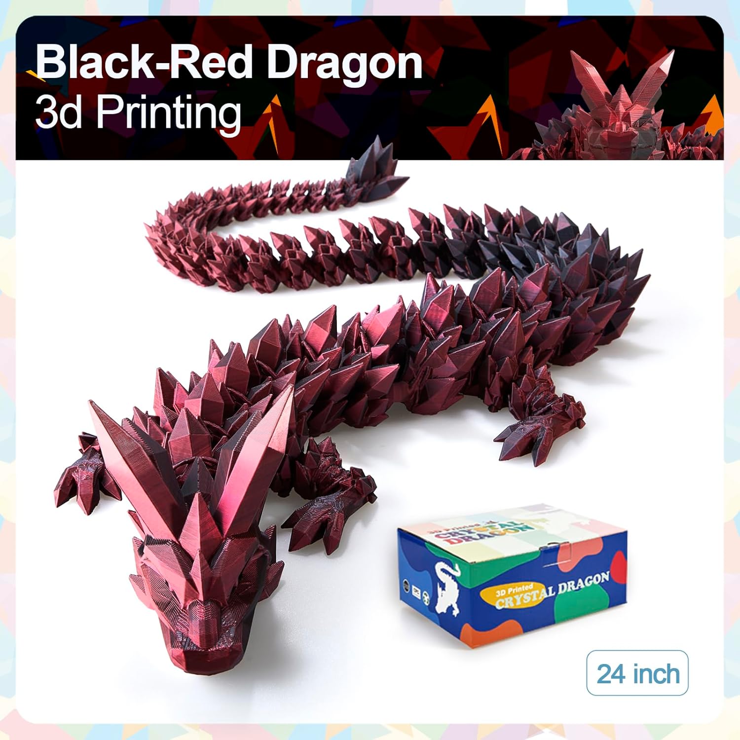 24" 3D Printed Dragon Large-3D Dragon Large Huge Articulated Crystal Dragon Toys for Kids, Cool 3-D Printed Toy Gift for Birthday,Surprise Giant Animals Figurine Decor