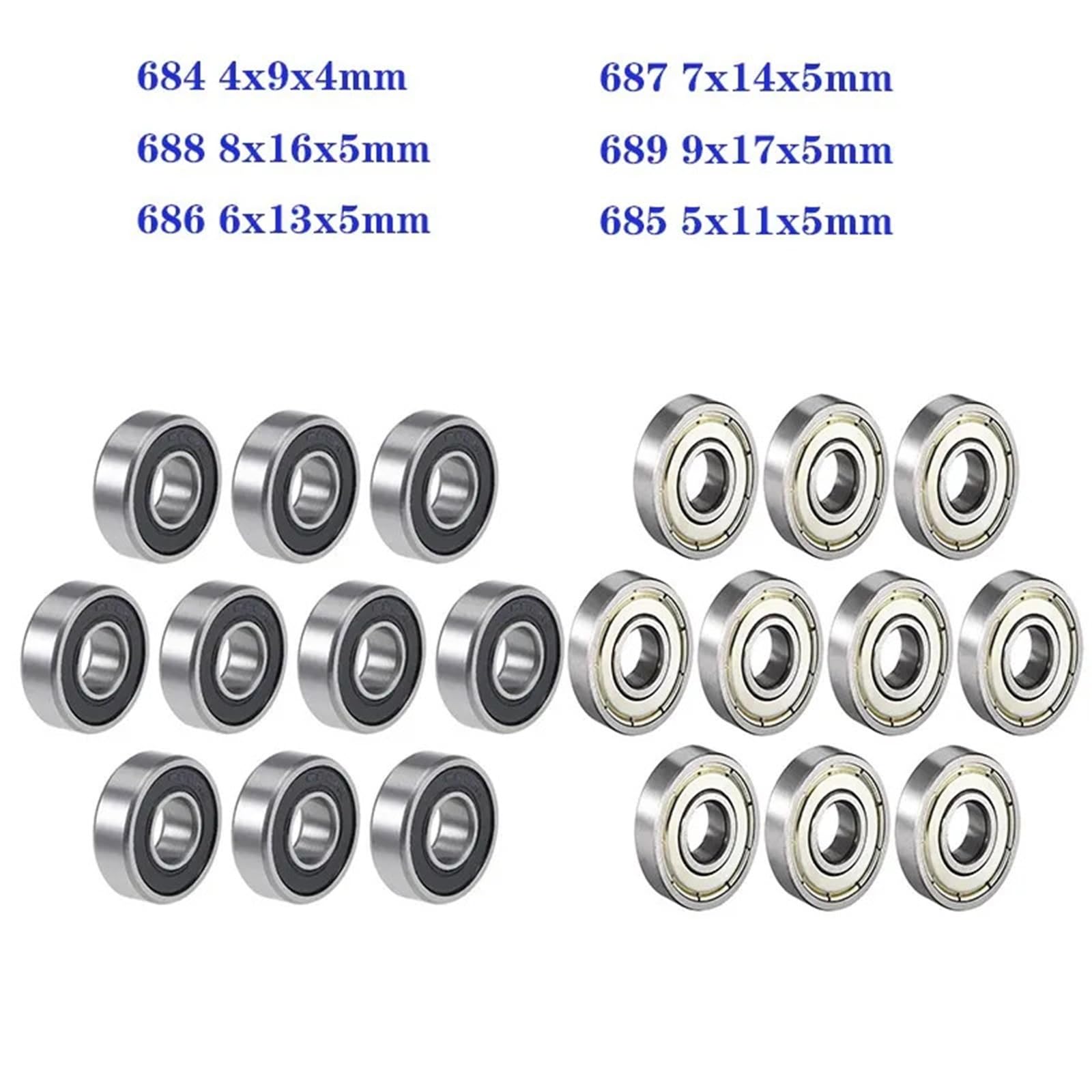 Lot de 10 roulements à billes à rainure profonde 688rs 684 685 686 687 688 689 ZZ RS 2RS 2RS - Roulements d'étanchéité en caoutchouc pour patins à roulettes de longboard (2RS noir, 689 9 x 17 x 5 mm