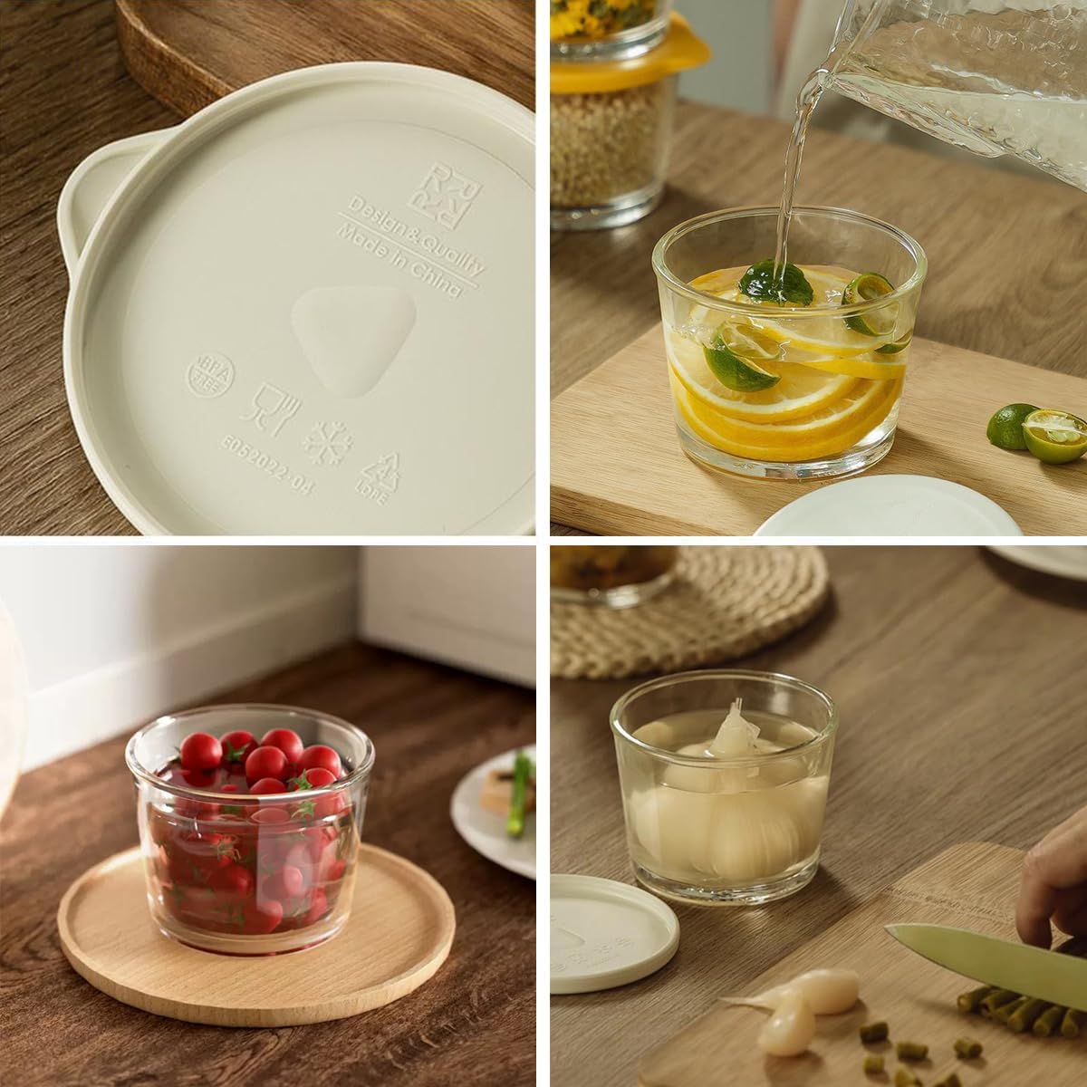 Glass Clear Bowls, Glass Storage Containers Set, Bouillon Cups for Soup Leftover, Microwave, Dishwasher, and Freezer Safe(4pcs)