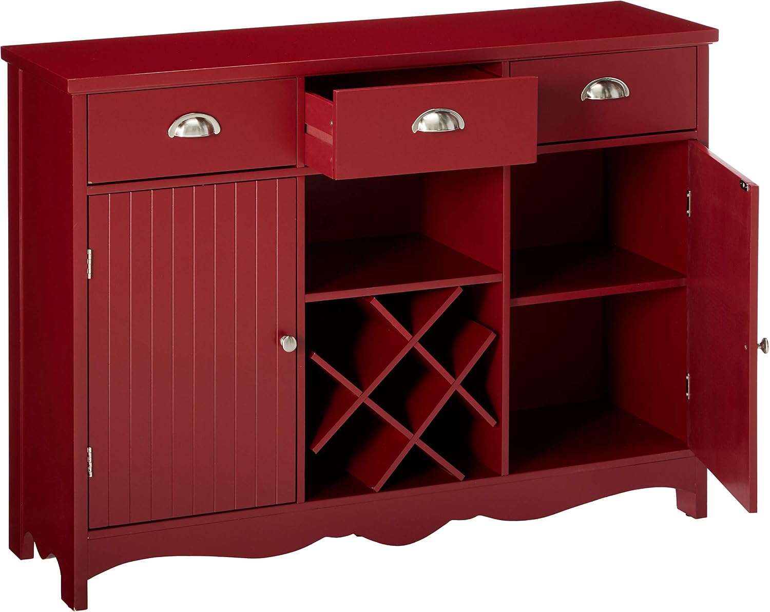 Kings Brand Furniture Buffet Server Console Table With Wine Storage, Red Finish