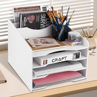 GBACHCOOSE Bandeja para documentos A4, apilable, A4, apilable, organizador de escritorio, color blanco, para oficina, estudio, hogar, escuela