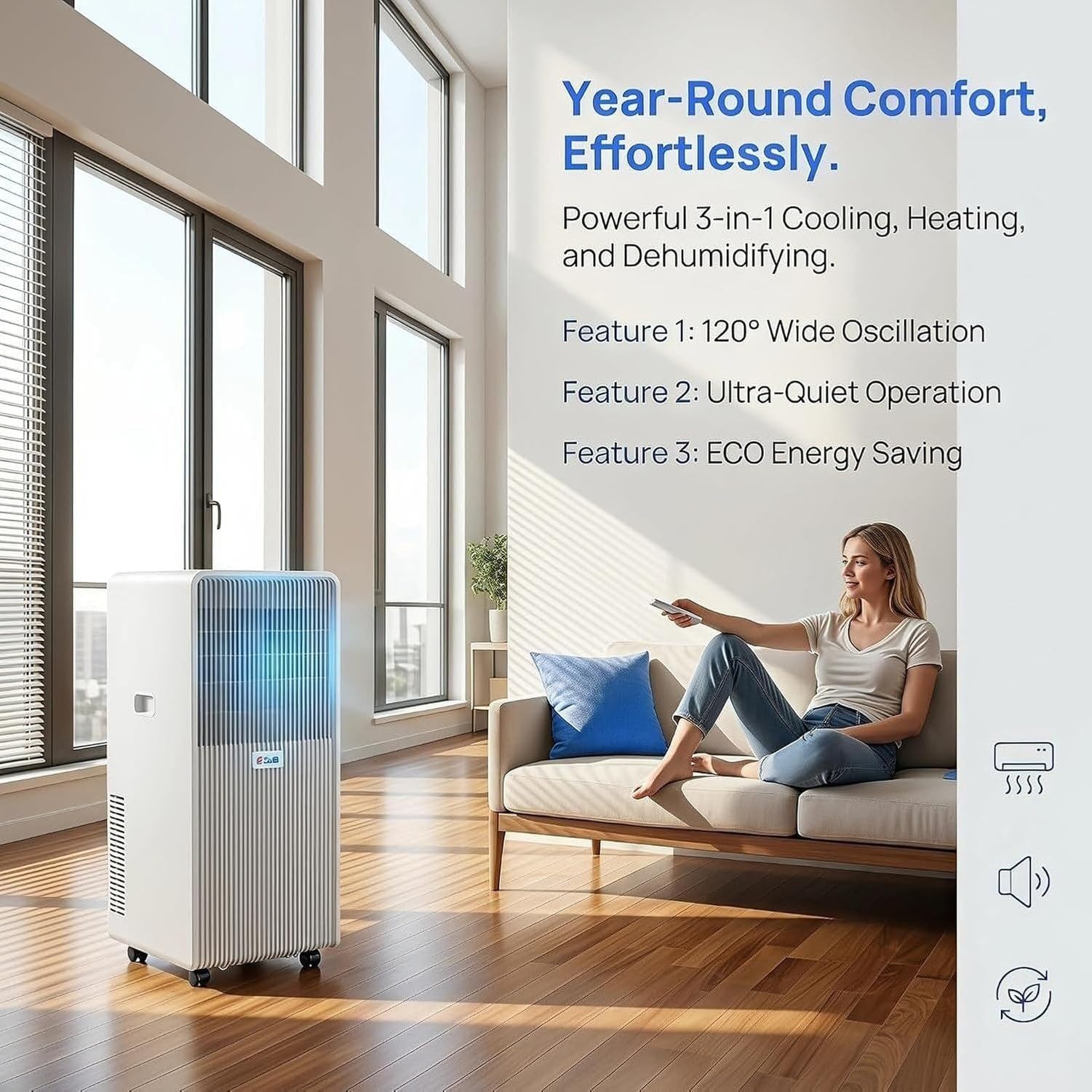 Aire Acondicionado Portátil Ventilador de Enfriamiento Inteligente para Habitaciones de hasta 30 m², Control Remoto Silencioso con Temporizador para Hogar Dormi, Style 2, Remote Control Model
