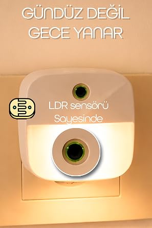 Otomatik Gece Lambası Işığa Duyarlı LDR Sensörlü Fotoselli Karanlık Sensörlü Işık (Kare PT233) [Enerji Sınıfı A]