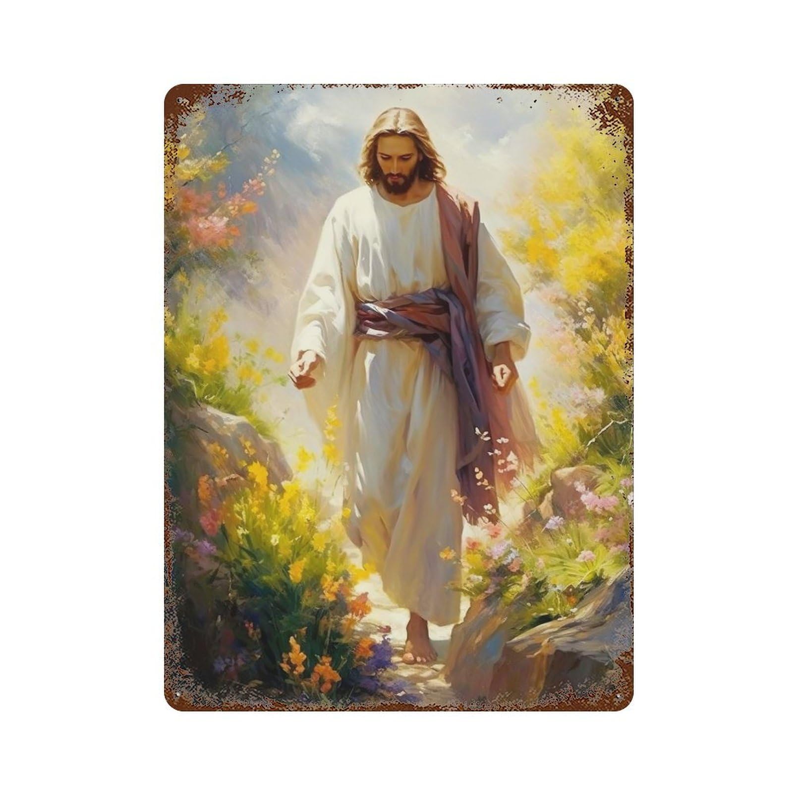 Garage Style Jesus Christ Watercolor Distressed Metal Wall Sign 15.7"x11.8", Novelty Wall Decor for Bar And Workshop