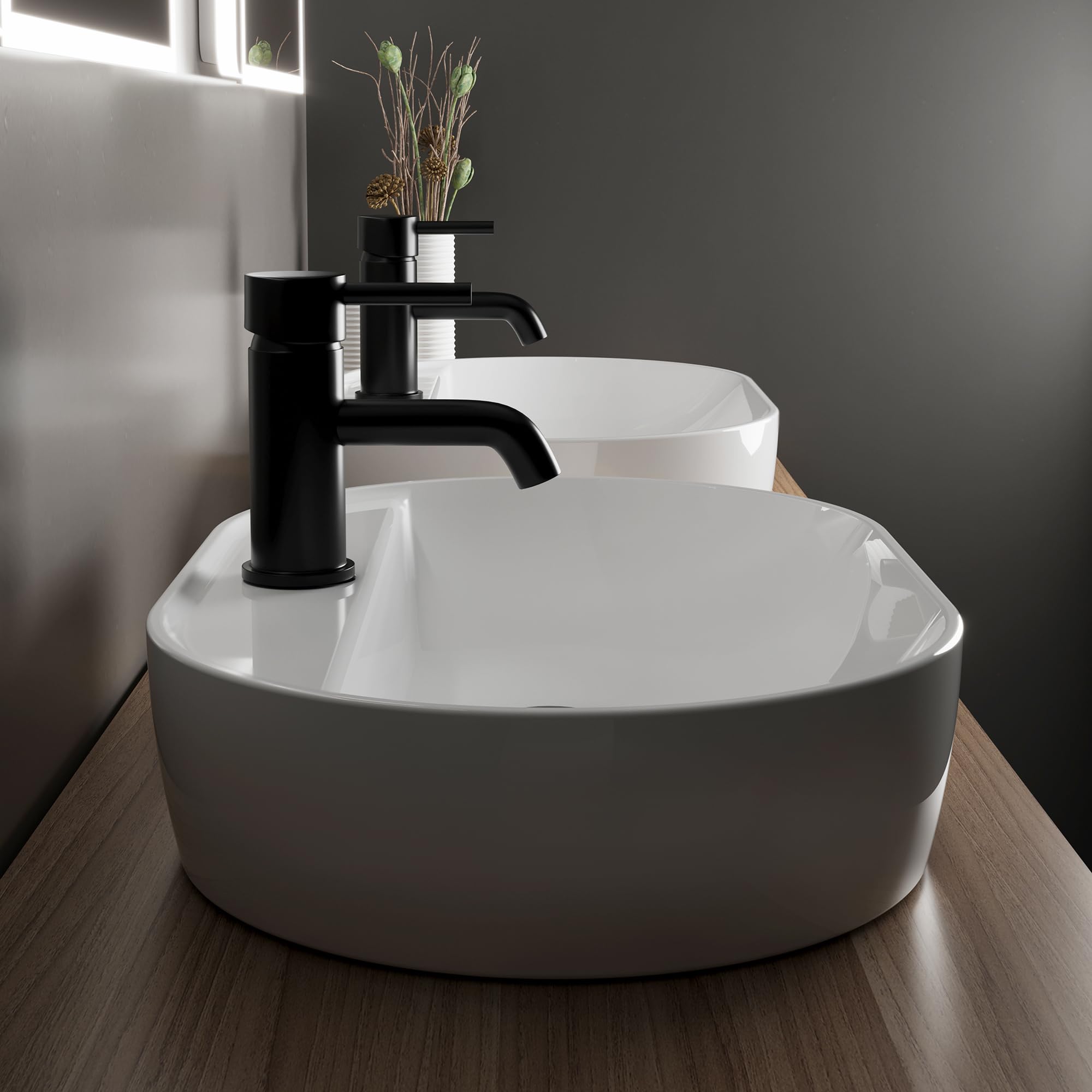 Alpenberger Waschbecken 60 cm Breit | Aufsatzwaschbecken Oval | Waschschüssel mit Nano für Badezimmer und Gäste WC | Waschtisch Klein | Waschschale mit Hahnloch