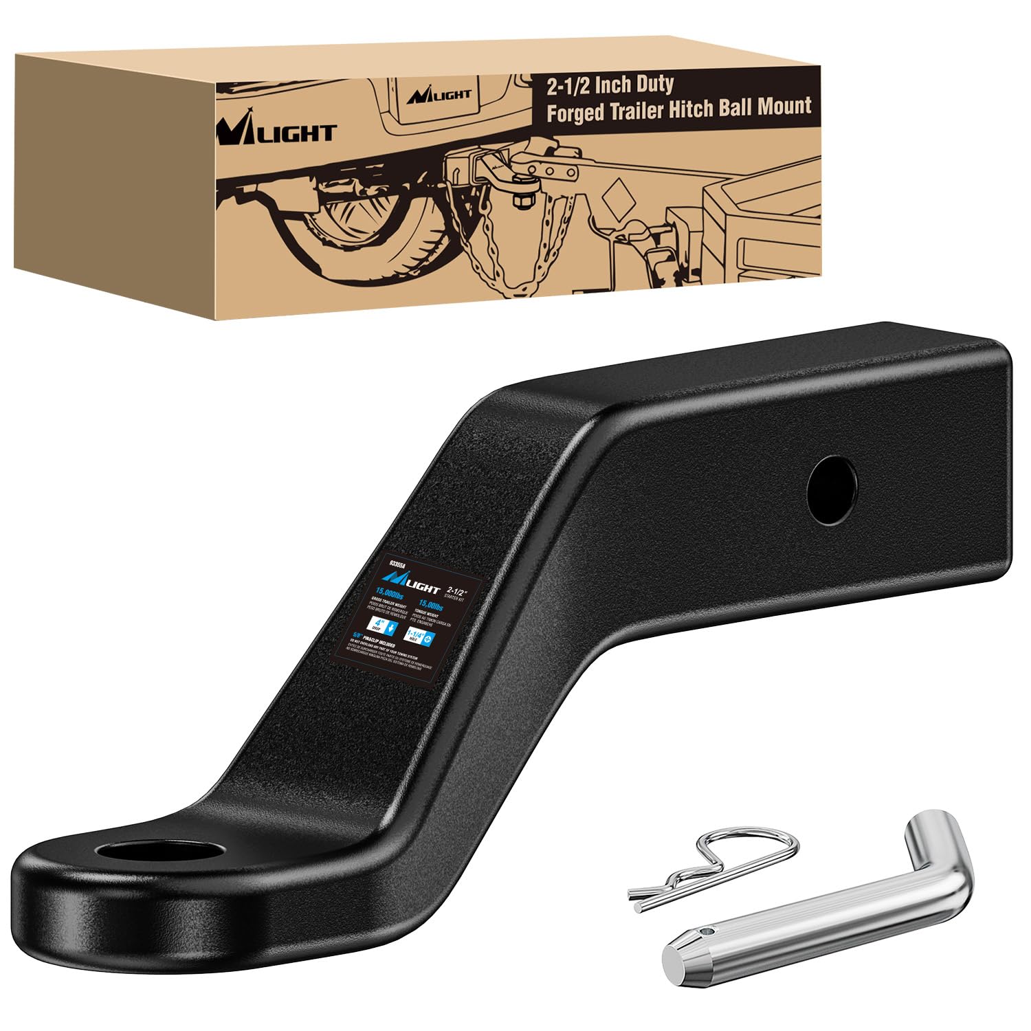 Nilight Trailer Hitch Ball Mount Fits 2-1/2 Inch Receiver Square