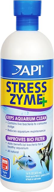 API STRESS ZYME Freshwater and Saltwater Aquarium Cleaning Solution 473 ml Bottle, Blues & Purples