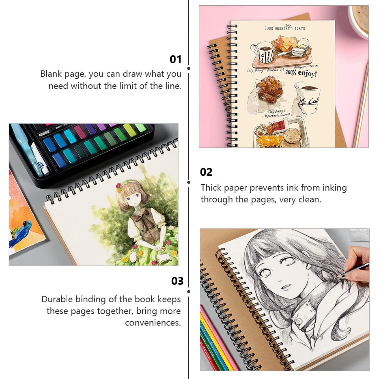 Angoily 1pezzi Libro da Disegno Spirale per Ragazza Album da Disegno Quaderno Portatile Leggero per Studenti Pittura e Schizzi