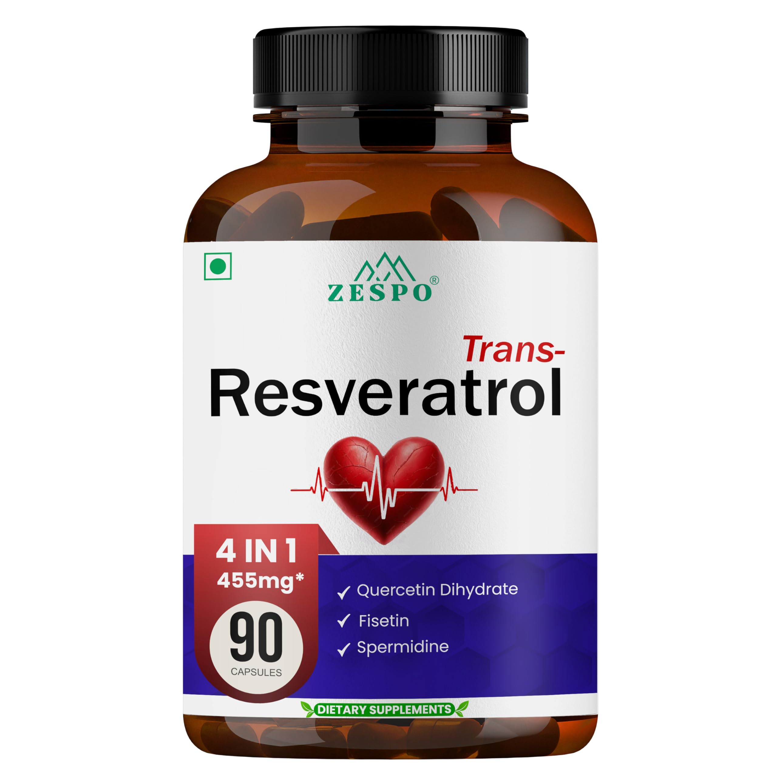 Trans-Resveratrol Complex, 455mg – With Quercetin, Spermidine & Fisetin – 90 Vegan Capsules, Non-GMO, Gluten-Free-image-3