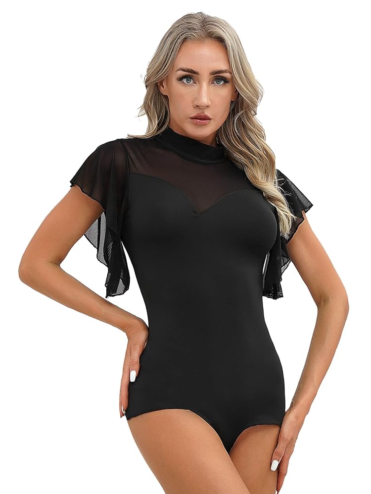 Amazon.com: winying Women's Mesh Splice Sexy Bodysuit Ballet