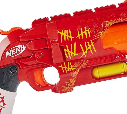 Miniatura 4 de NERF Zombie Strike Hammershot Blaster  Acción de explosión de martillo sin espalda 5 dardos oficiales de golpe zombi esquema de color rojo exclusivo