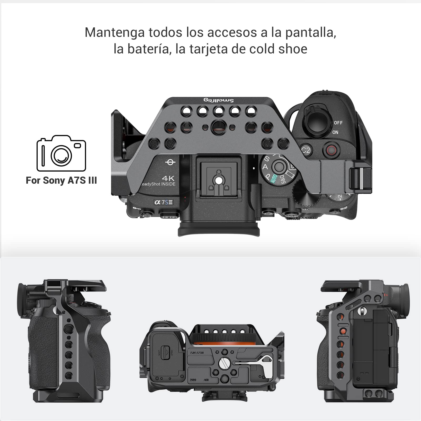 SMALLRIG A7SIII Cage Jaula, con NATO Rail Incorporado y 3/8" -16 para ARRI para Cámara Sony A7SIII - 2999