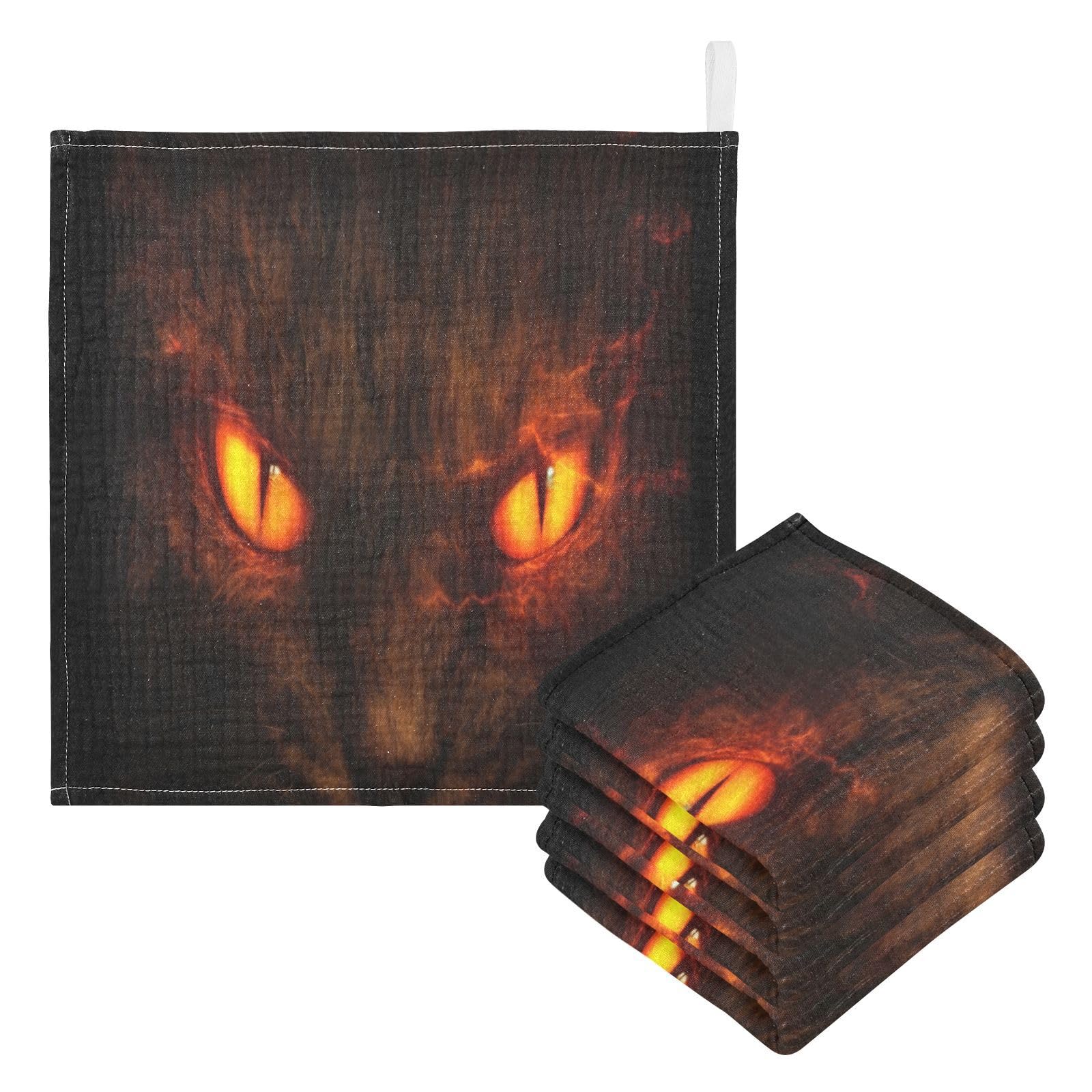 Jihqo Baby Washcloths 3 Pack Cat Fire Eyes Face Towel 12x12 Soft Absorbent Muslin Towels for Newborns Cotton Baby Wipes