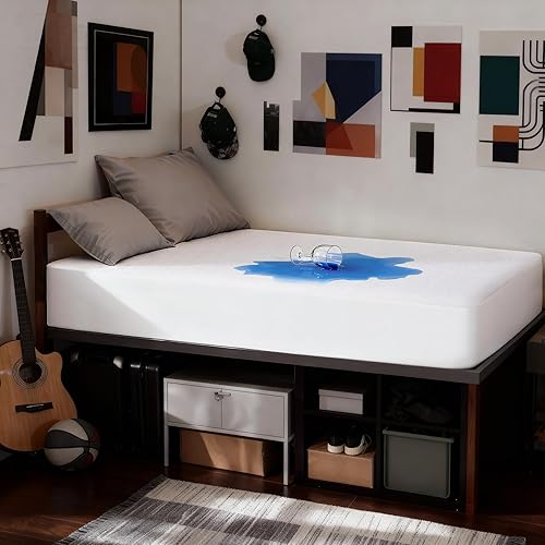 OhGeni Protector de colchón impermeable, sábana bajera ajustable de tamaño individual XL con bolsillo profundo, funda de colchón hipoalergénica