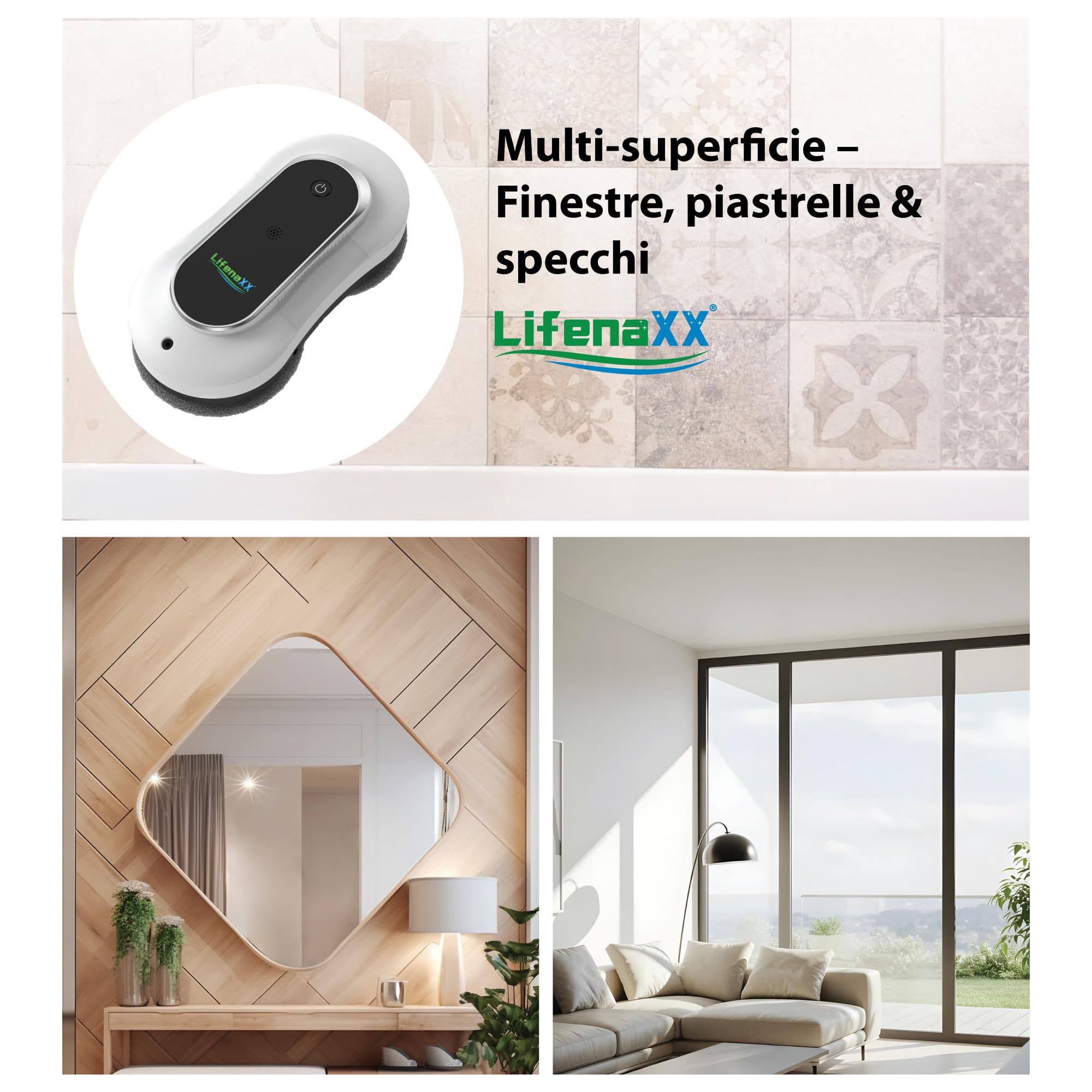 Lifenaxx LX-055, robot lavavetri avanzato, lavavetri elettrico con 2 ugelli spruzzatori, elevata potenza di aspirazione (2800 PA), grande serbatoio dell'acqua da 70 ml, telecomando