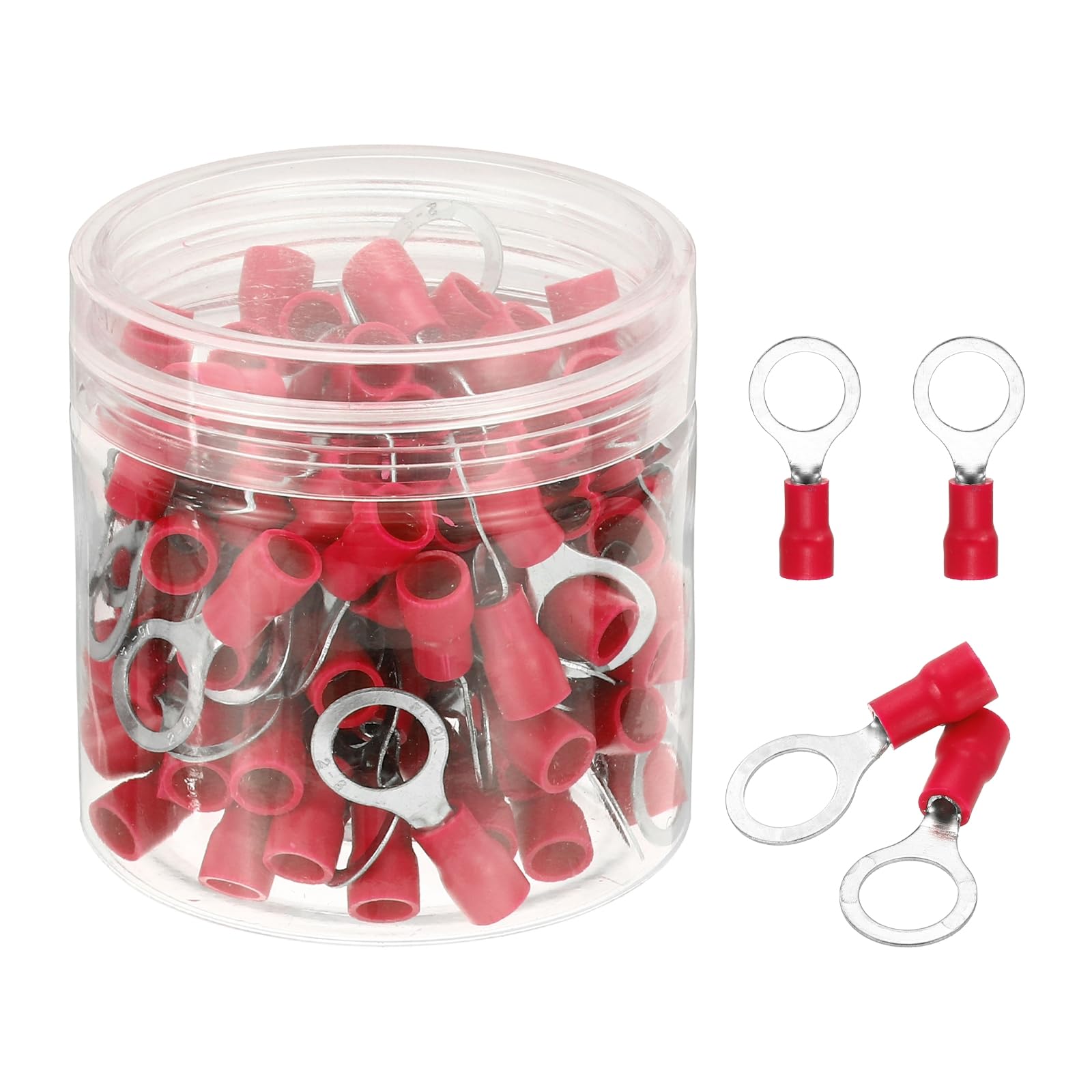 sourcing map 100Pcs Insulated Ring Terminal RV2-8 Battery Lugs 16-14AWG Electrical Crimp Terminals Eyelet Wire Connectors for Industrial, Electrical Wiring, Red