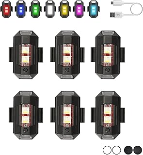 Gift2u 6pcs Led Strobe Drone Lights, 7-Colors Night Riding Anti-Collision Motorcycle Strobe Lights Led, USB Charging Multiple Modes Waterproof Drone Flashing Lights