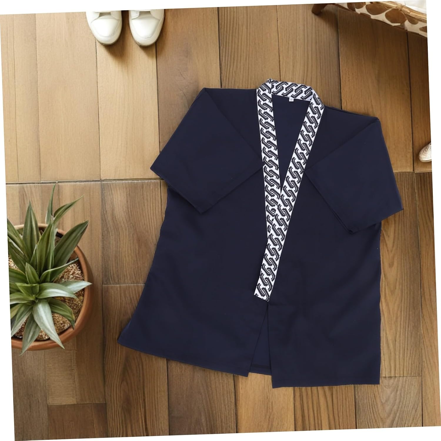 Sushi Chef Jacket Side Tie Closure Polyester Cotton Short Sleeve Blue