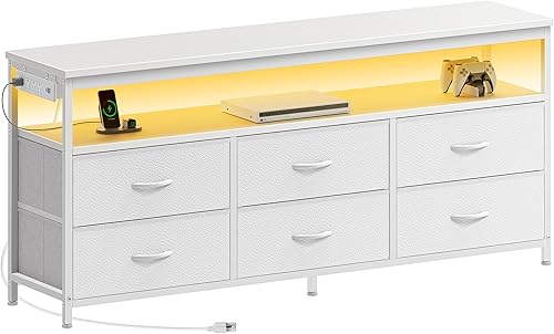 Miniatura 9 de Huuger Soporte de TV LED para dormitorio, cómoda de tela de 55 pulgadas con enchufes eléctricos, centro de entretenimiento para TV de 60, 55, 50