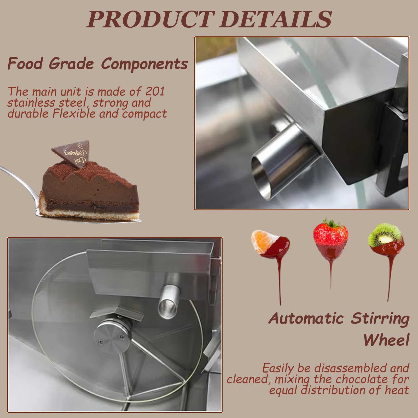 Equipo de Mezcla de Ruedas de Chocolate, máquina de depósito de Chocolate, Calentador de Alimentos comerciales eléctricos de Acero Inoxidable para Chocolate/Leche (110v)