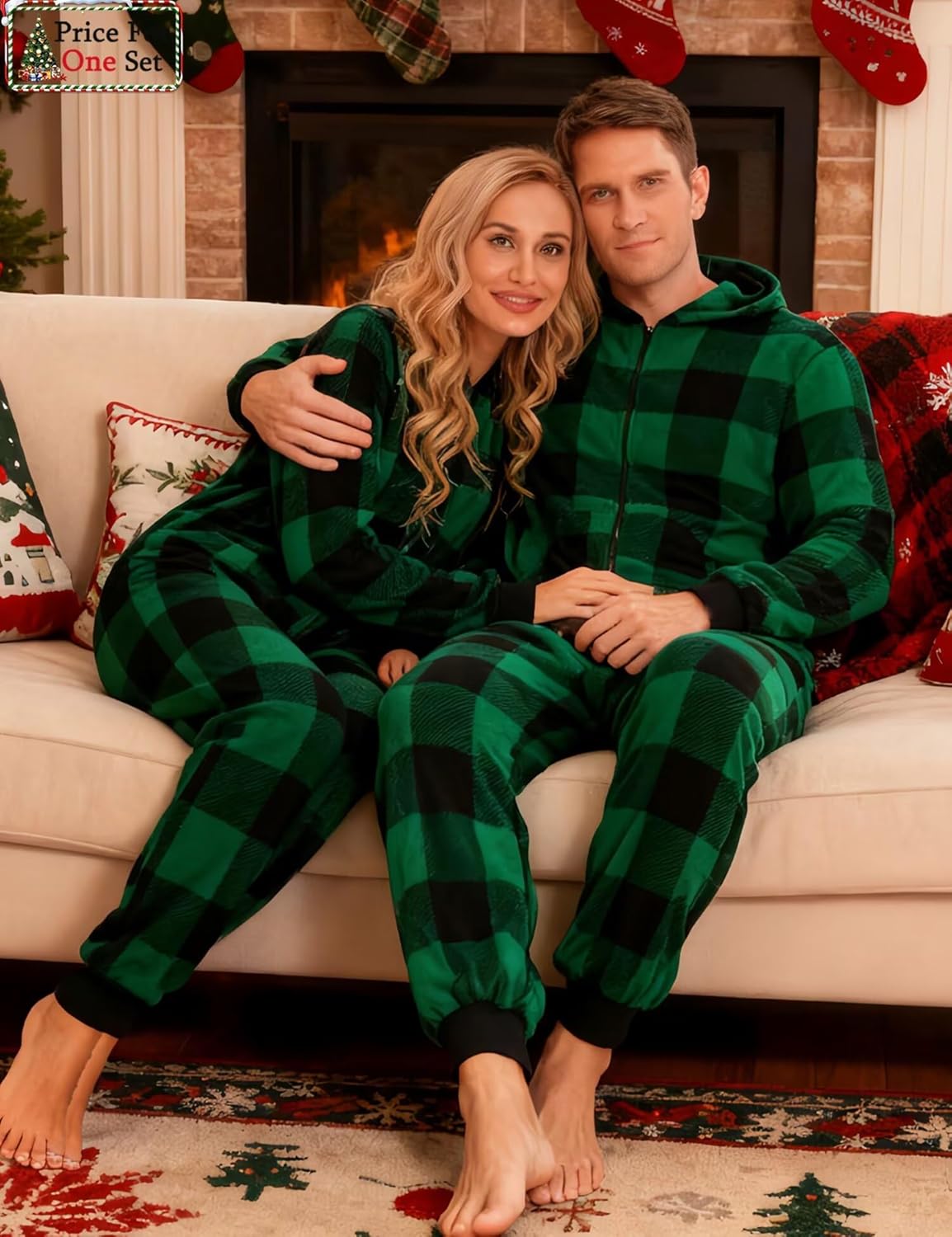 SWOMOG Couples One Piece Pajamas Sets Christmas Men & Women Fleece Winter Loungewear Zip-Up Jumpsuit with Pockets Pjs - Image 3
