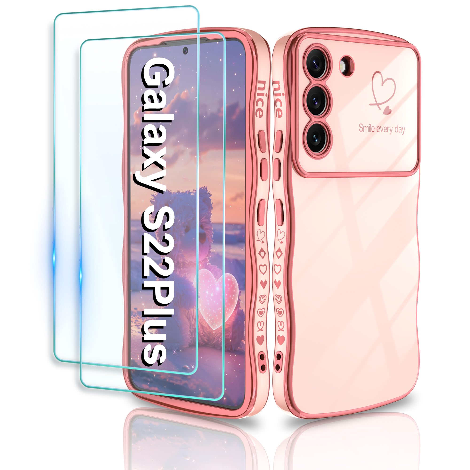 Gritup for Samsung Galaxy S23 Plus Case,Curly Wave wirh Cute Heart Pattern Case for Women Girls,Shockproof Edge Bumper,Full Camera Protective Case,