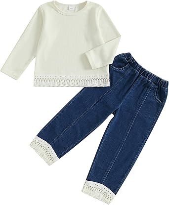 Madjtlqy Baby Girl Clothes Toddler Summer Outfits Tassel Camisole and Denim Pants Jeans 6 12 18 24 Months 2t 3t