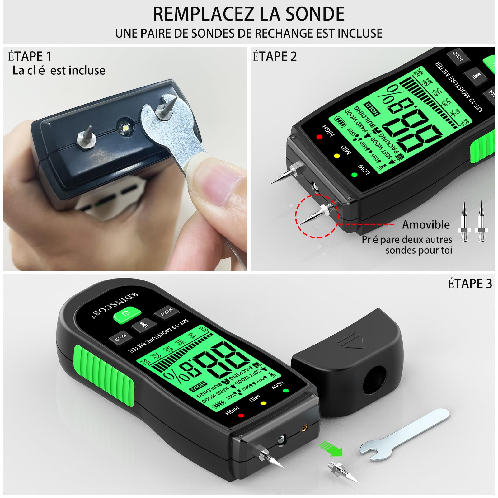 Testeur Humidité,RDINSCOS Testeur Humidité Bois avec Ecran LCD Détecteur d'Humidité pour Bois de Chauffage,Bois,Murs,Maçonnerie,Béton