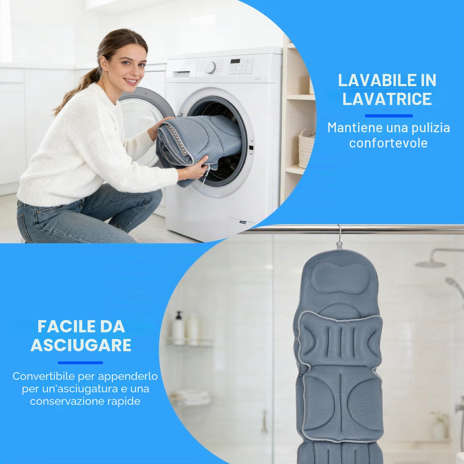 Cuscino per Vasca da Bagno a Corpo Intero, 125×40 cm per Altezza del Corpo 160–180 cm, Adatto Solo per Vasche da Bagno Lisce, Asciugatura Rapida, Amichevole per la Pelle