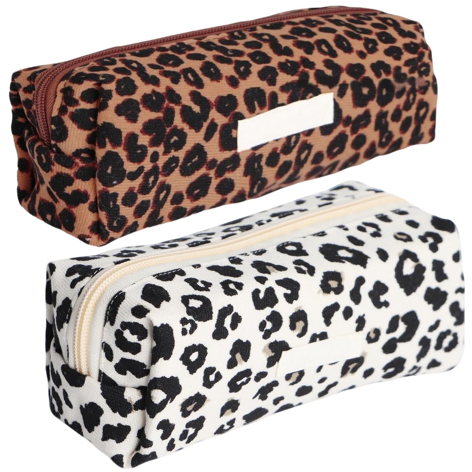 AddLotLot 2 PCS Corduroy Pencil Cases Cute Stylish Simple Pen Bag Leopard Print Case Portable Cosmetic Bags Zipper Pencil Bag Aesthetic Pouch with Smooth Zipper for Storing Makeup Tools Travel Home