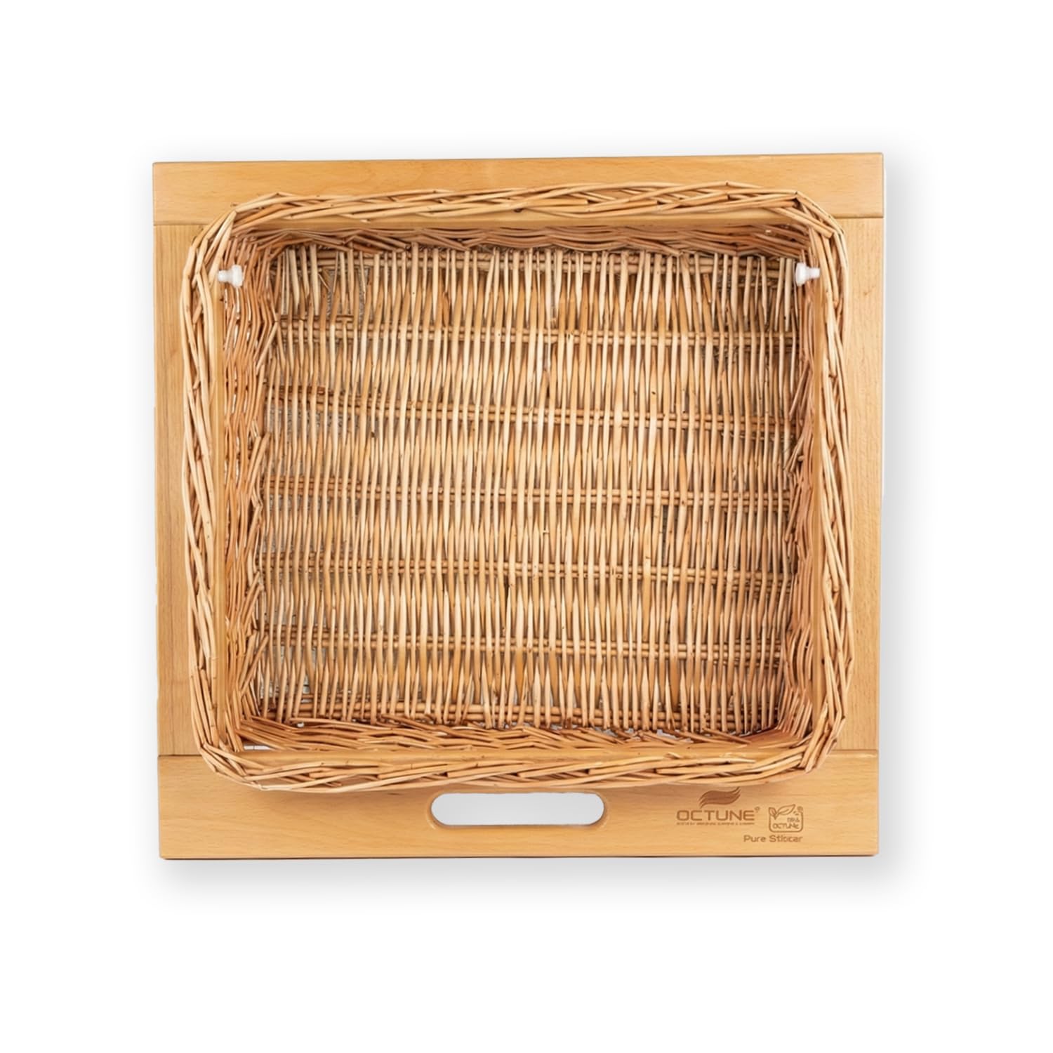 - Natural Wicker Basket With Solid Wooden Runner | Pull-Out Kitchen Storage For Fruits, Vegetables And Dry Items (600x100mm)