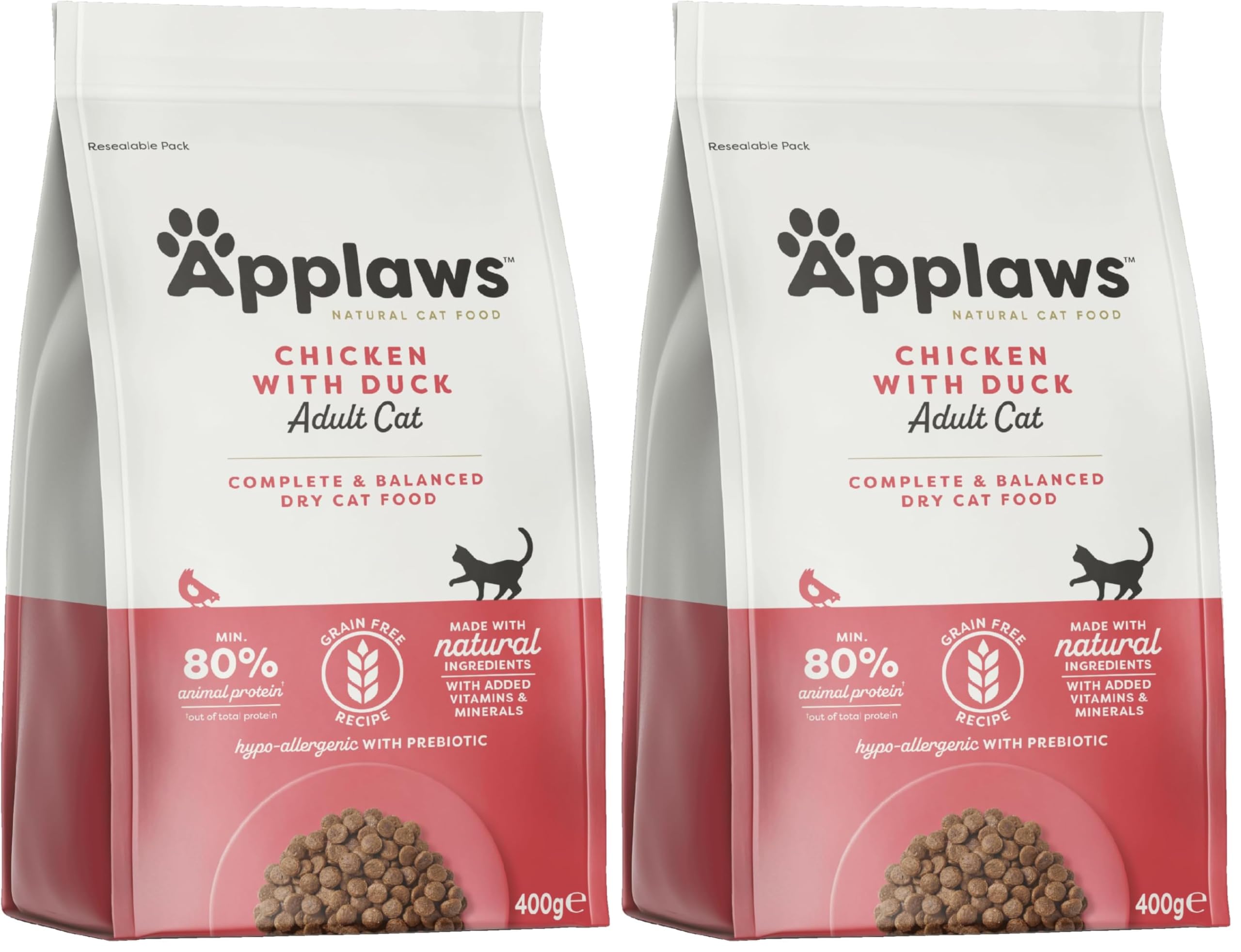 Applaws Katzentrockenfutter Adult, Huhn mit Ente, getreidefrei und komplett 400g (1 Packung) (Packung mit 2)