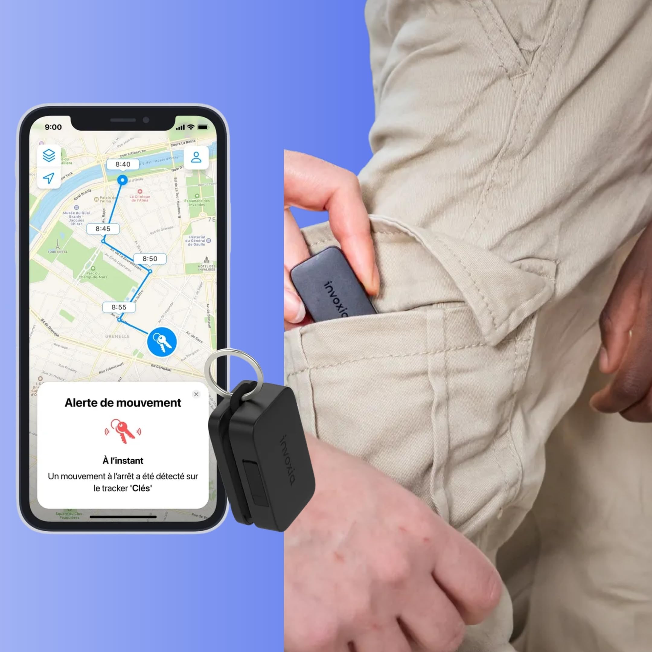 Invoxia Mini Tracker GPS Traceur Compact Connecté | Étanche et léger, alertes antivol temps réel, autonomie 3 mois, abonnement 1 an inclus