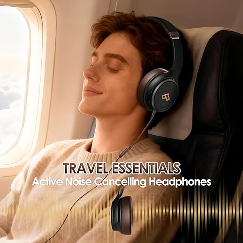 Miniatura 6 de Auriculares USB C con cable sobre la oreja con micrófono HD, auriculares plegables con cancelación activa de ruido