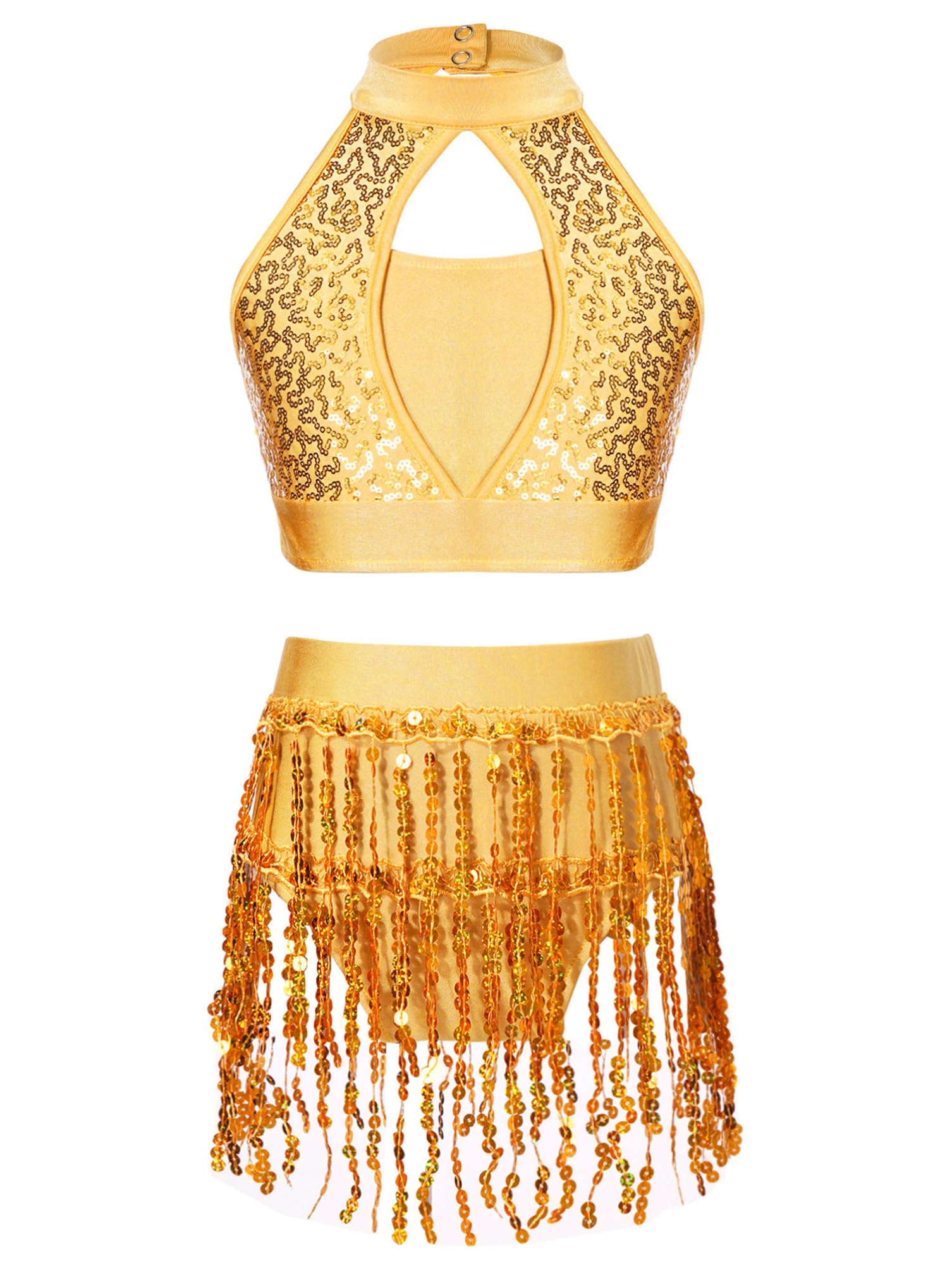 Dpoisgirls Dance Outfits Piece Sequins Crop Top With Fringe