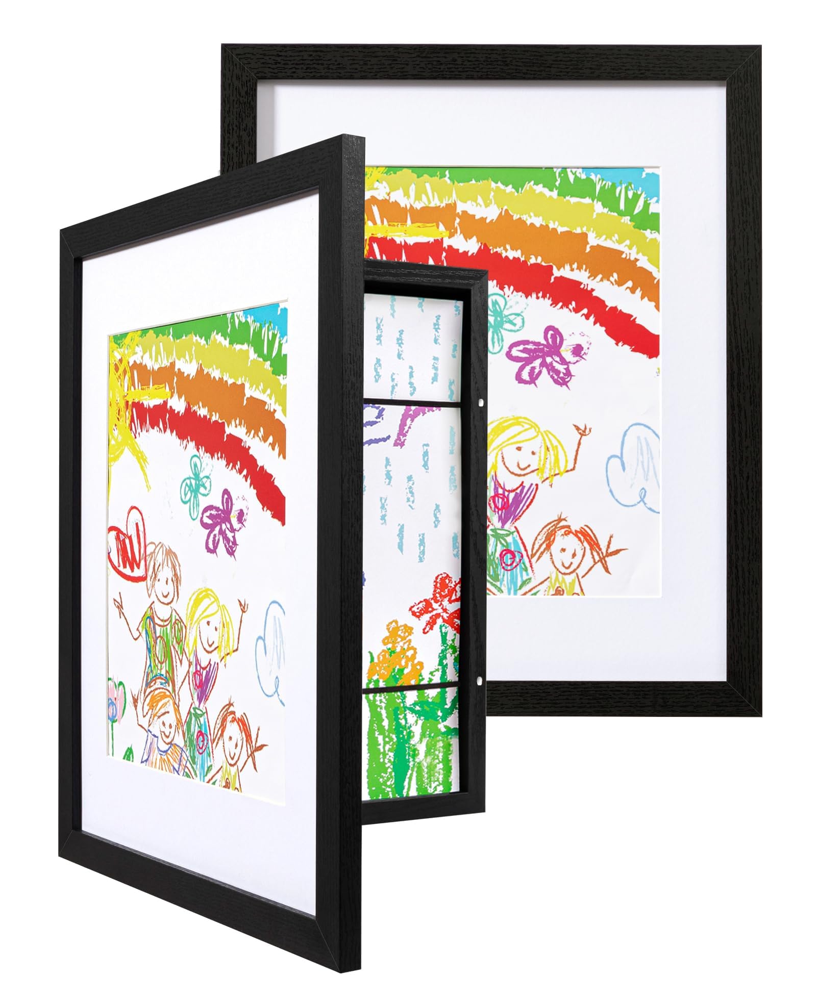 eletecpro 10x12.5 Kids Art Frame Set of 2 with Glass Cover, Display Artwork A4 & 8.5x11 with Mat or 10x12.5 without Mat, Artwork Picture Frame Changeable with Storage for Wall and Tabletop, Black