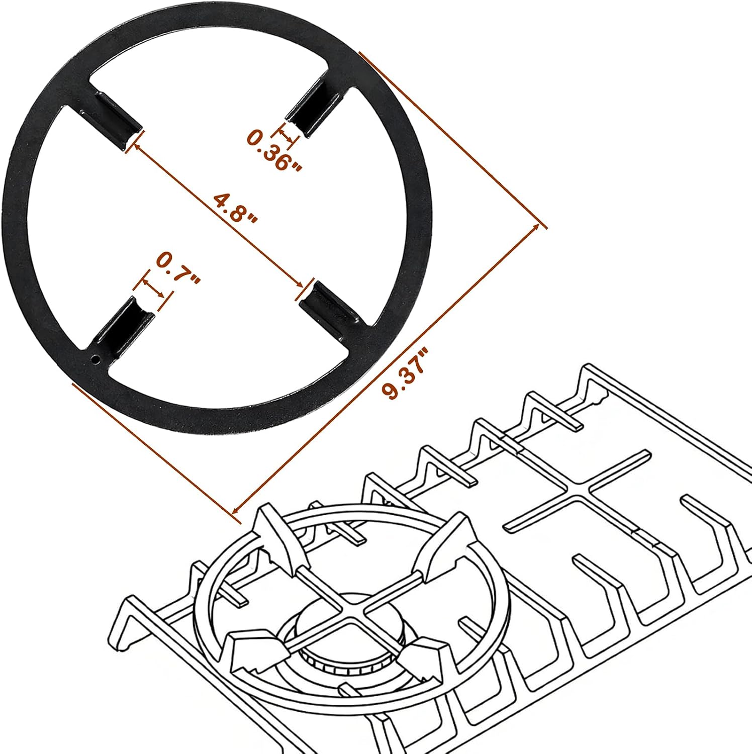 Wok Ring DG94-00939A, Enamel Cast Iron Wok Support for Gas Stove, Fits Samsung NX58H9500WS, GE JGBS66REKSS, KitchenAid, Whirlpool, Universal Gas Stove Accessories